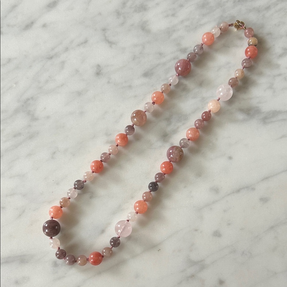 Agate and quartz hand knotted gemstone beaded necklace